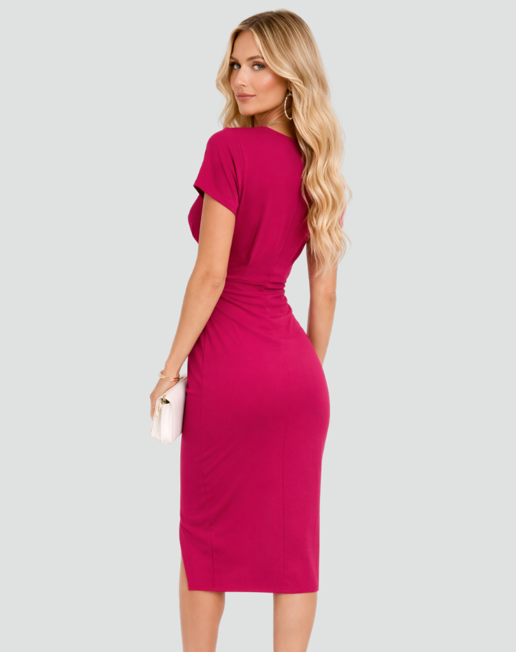 Elaine | Women's Fitted V Neck Side Slit Bodycon Midi Dress