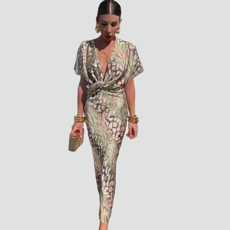 Eleanora | Women's V-Neck Patterned Wedding Guest Dress