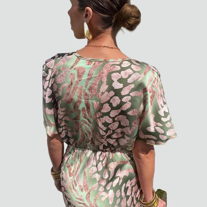 Eleanora | Women's V-Neck Patterned Wedding Guest Dress