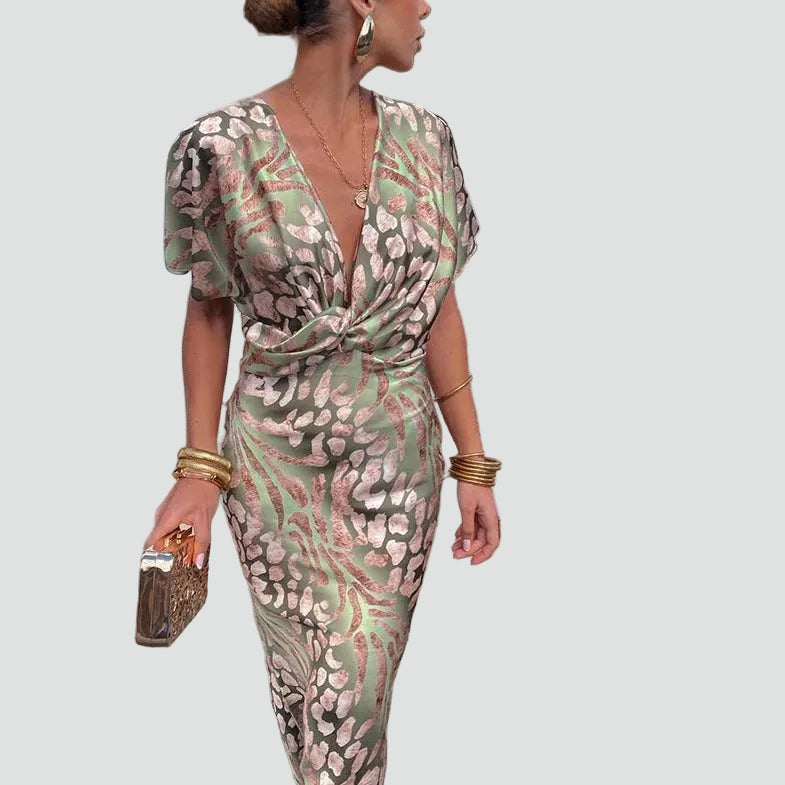 Eleanora | Women's V-Neck Patterned Wedding Guest Dress