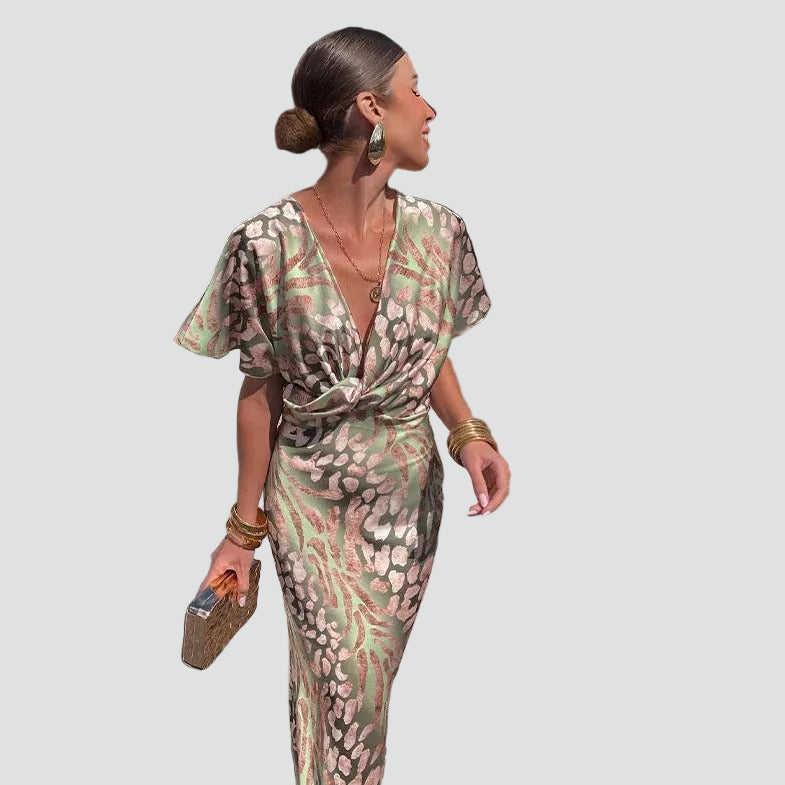 Eleanora | Women's V-Neck Patterned Wedding Guest Dress