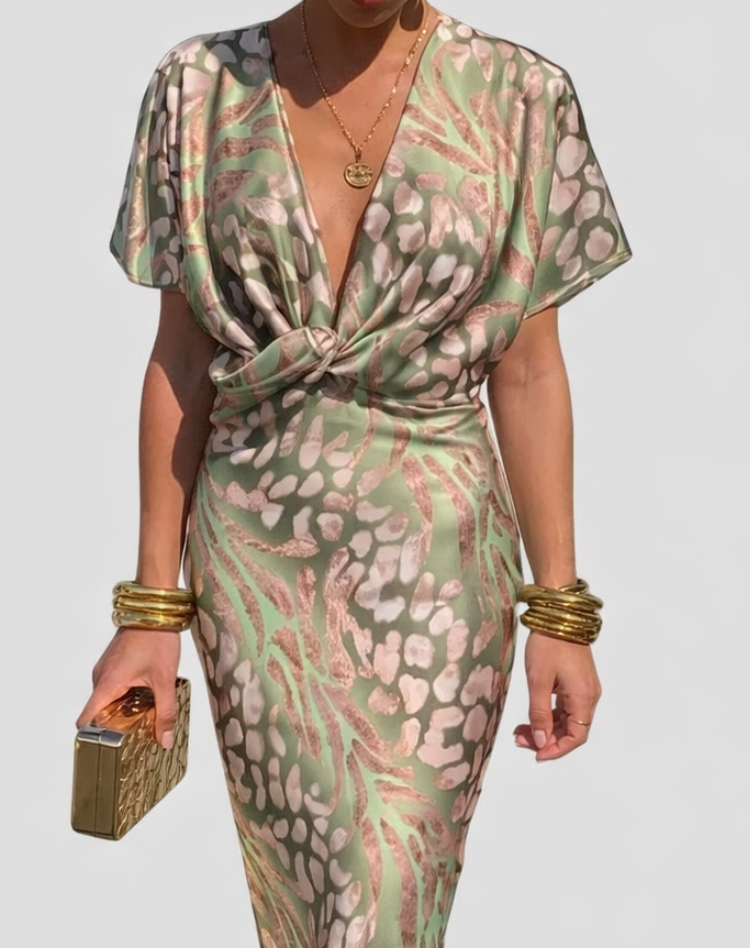 Eleanora | Women's V-Neck Patterned Wedding Guest Dress
