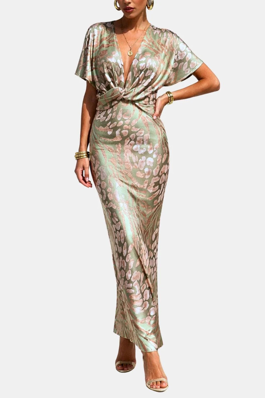 Eleanora | Women's V-Neck Patterned Wedding Guest Dress