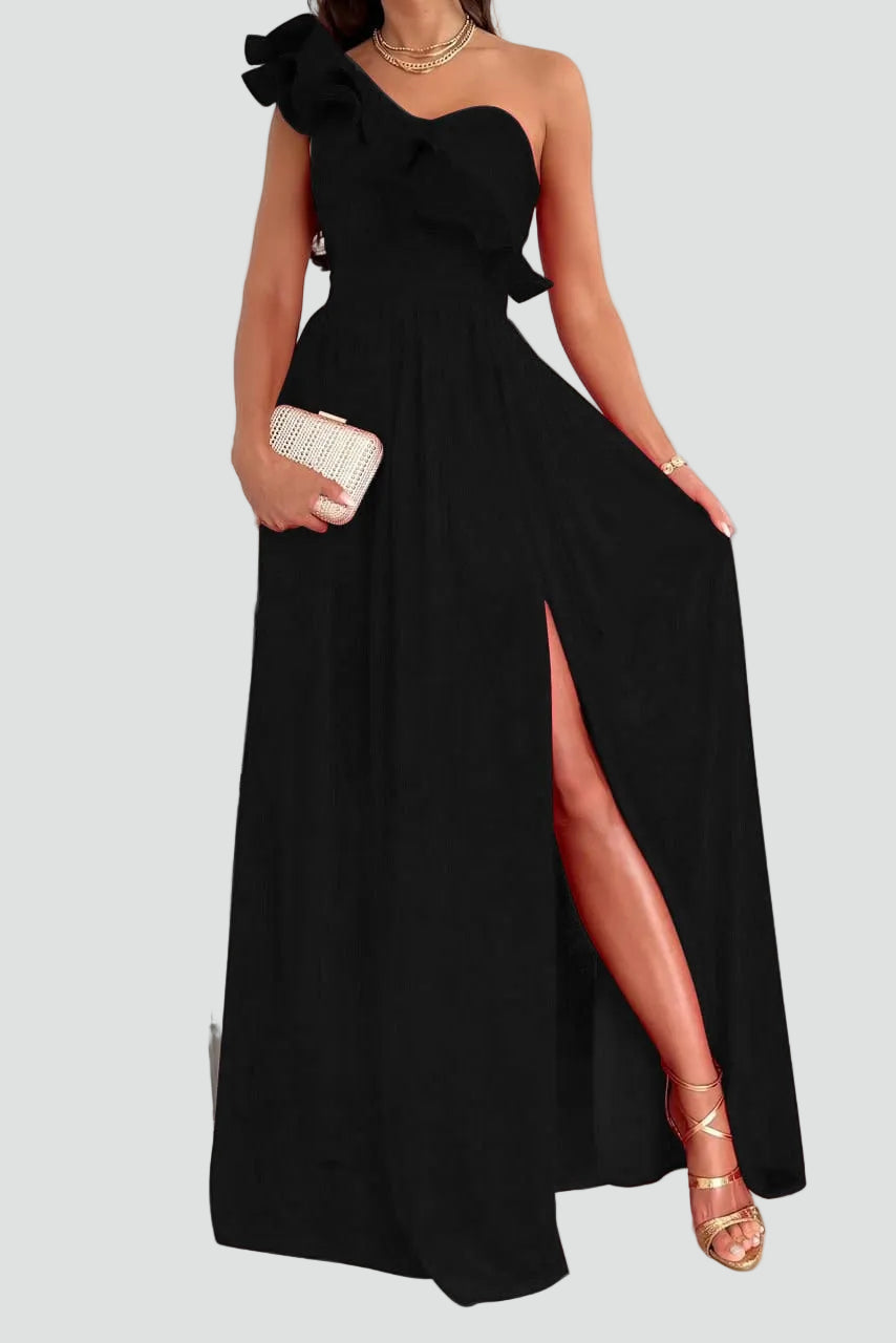 Elena | Women's Ruffle High Slit Wedding Guest Dress