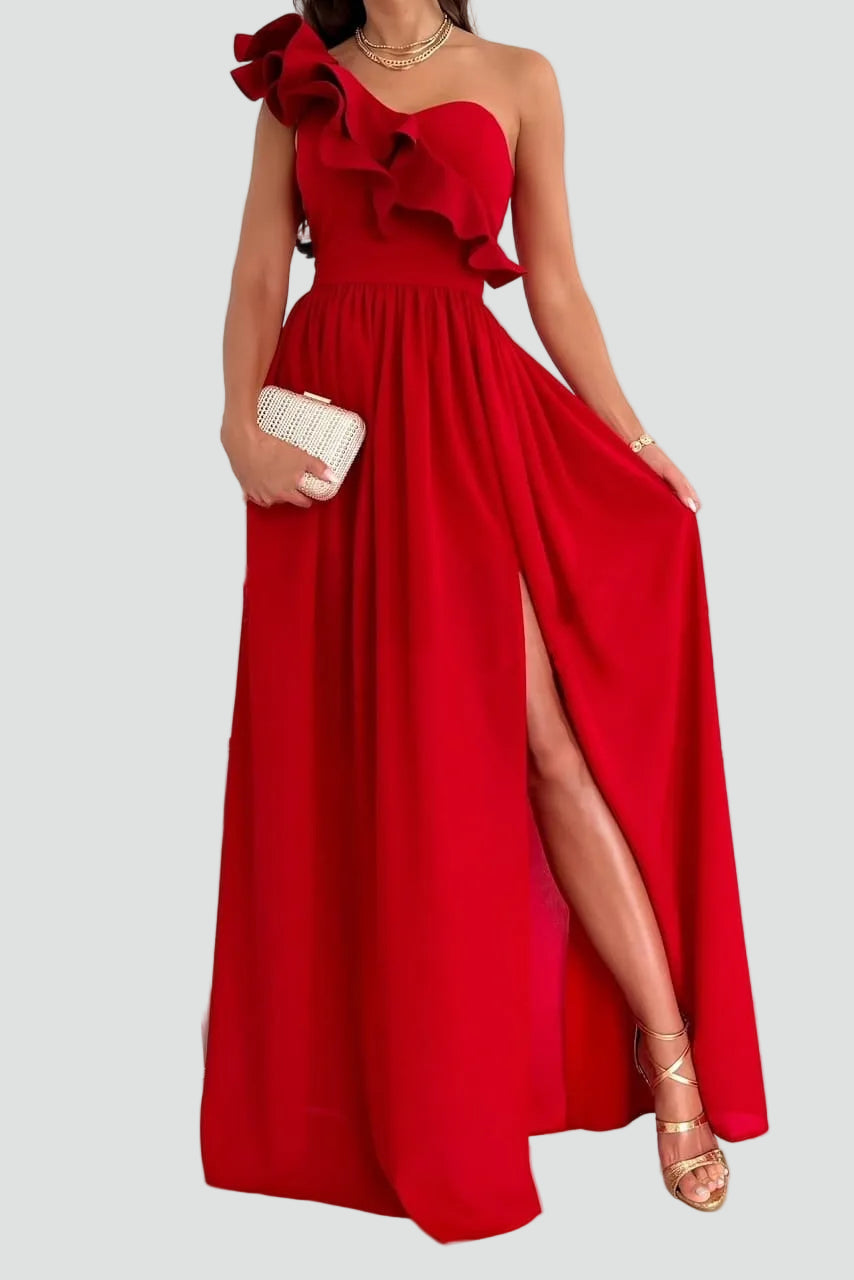 Elena | Women's Ruffle High Slit Wedding Guest Dress