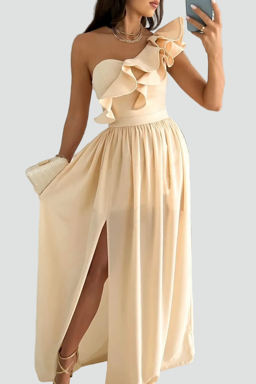 Elena | Women's Ruffle High Slit Wedding Guest Dress