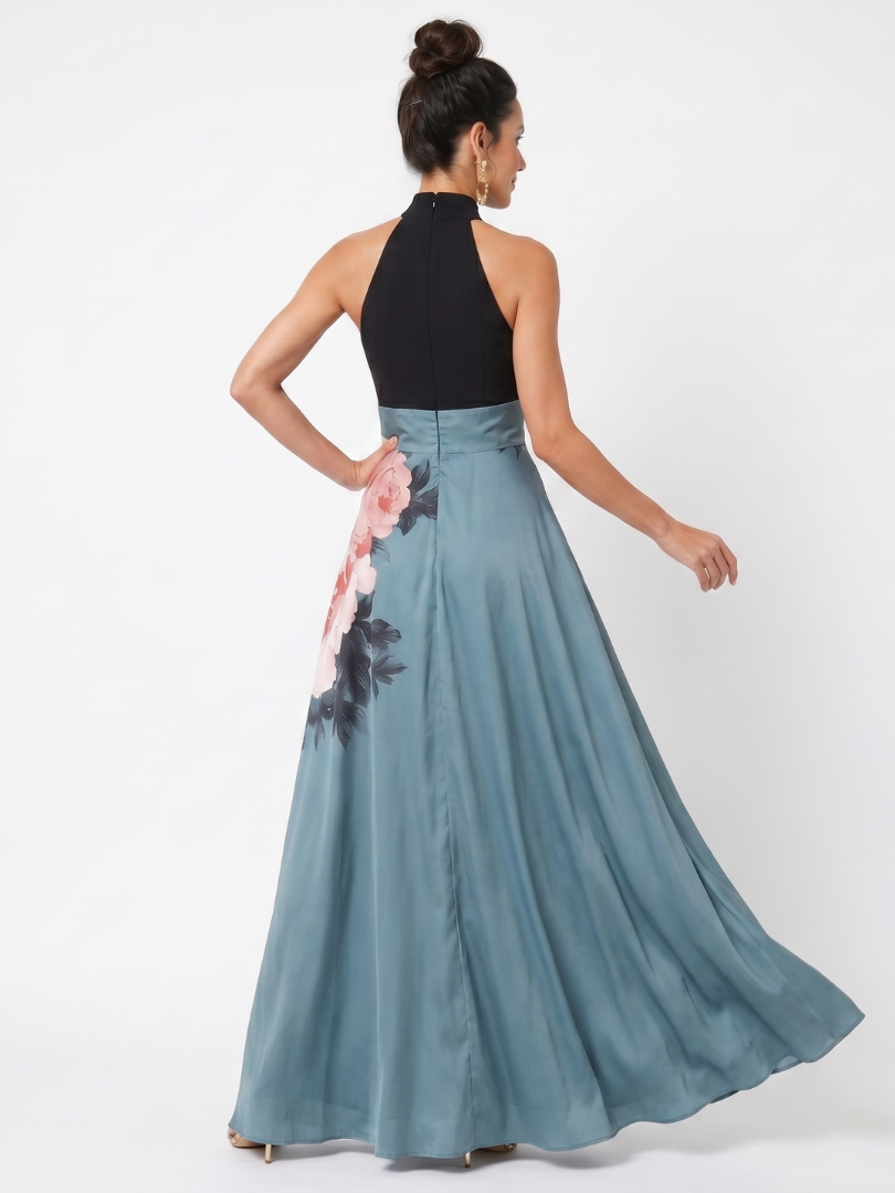 Eleni | Women's Halter Neck High Slit Floral Maxi Dress