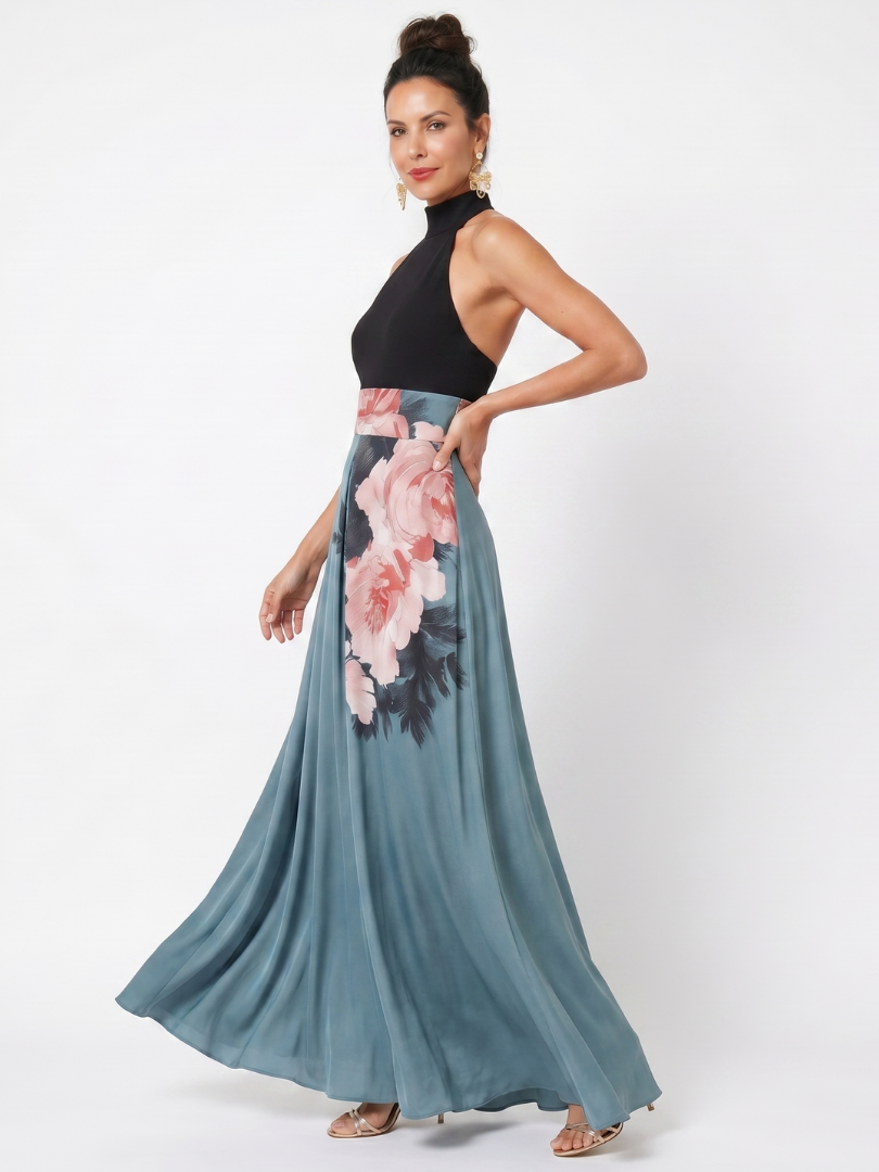 Eleni | Women's Halter Neck High Slit Floral Maxi Dress