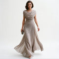 Elisa | Women's Draped Cowl Neck Pleated Maxi Dress