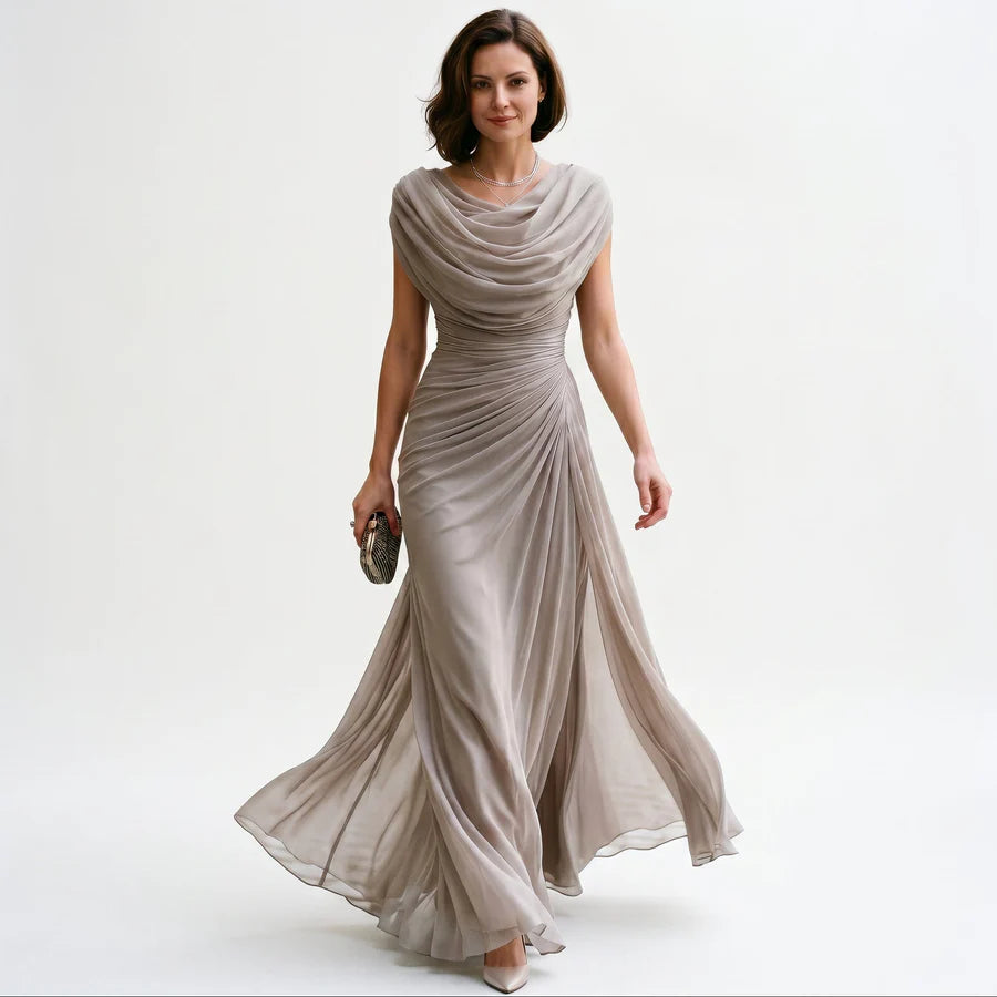 Elisa | Women's Draped Cowl Neck Pleated Maxi Dress