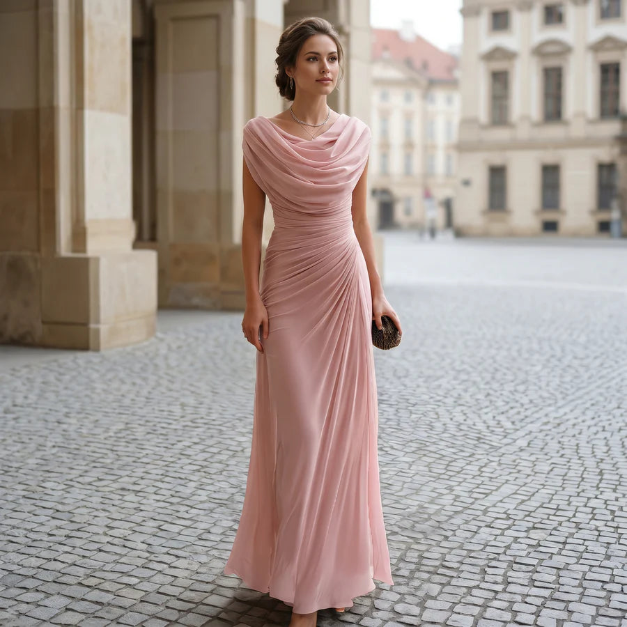 Elisa | Women's Draped Cowl Neck Pleated Maxi Dress