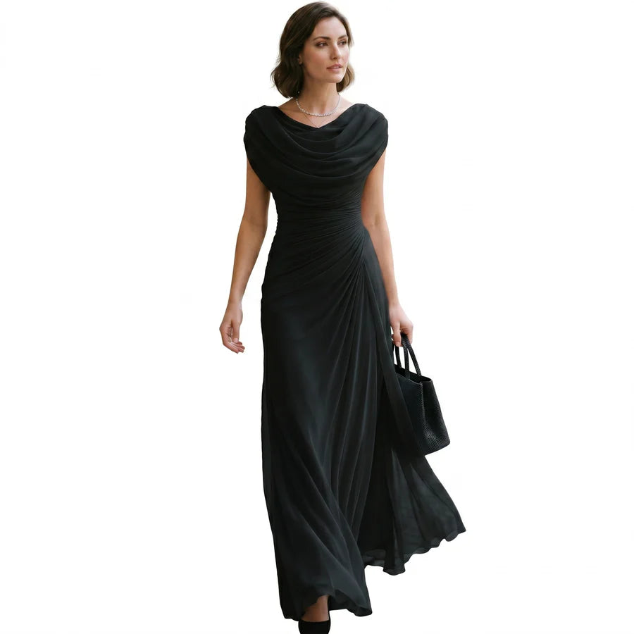 Elisa | Women's Draped Cowl Neck Pleated Maxi Dress