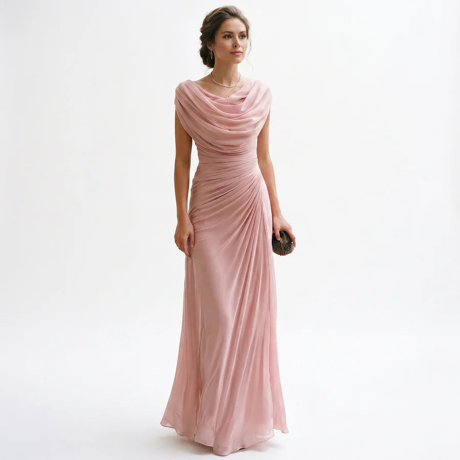 Elisa | Women's Draped Cowl Neck Pleated Maxi Dress