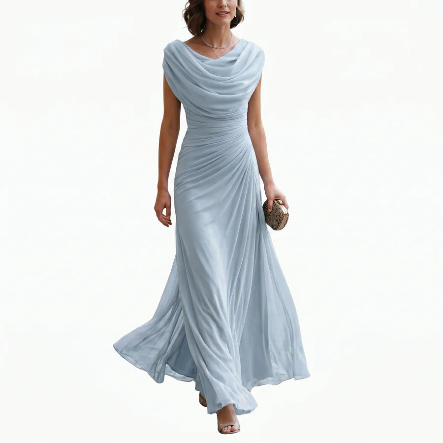 Elisa | Women's Draped Cowl Neck Pleated Maxi Dress