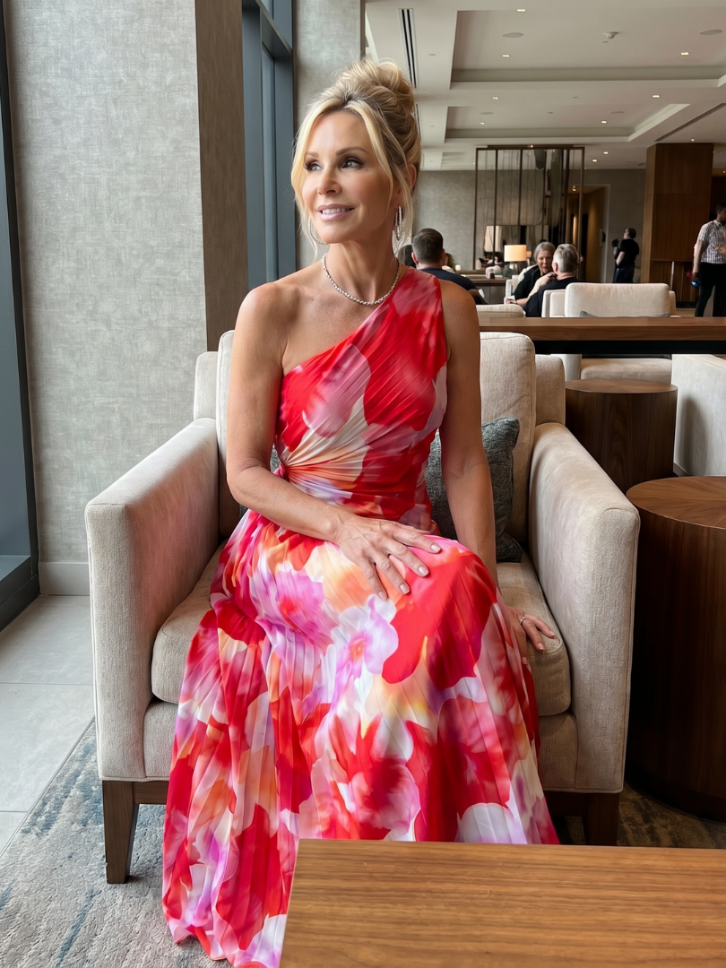 Elise | Women's Floral Print One Shoulder Pleated Maxi Dress