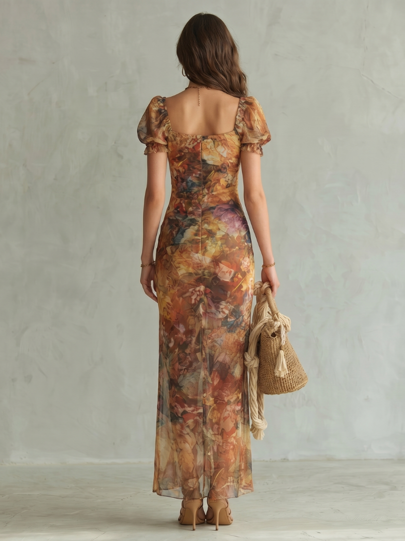 Elisha | Women's Floral Print Puff Sleeve Maxi Dress