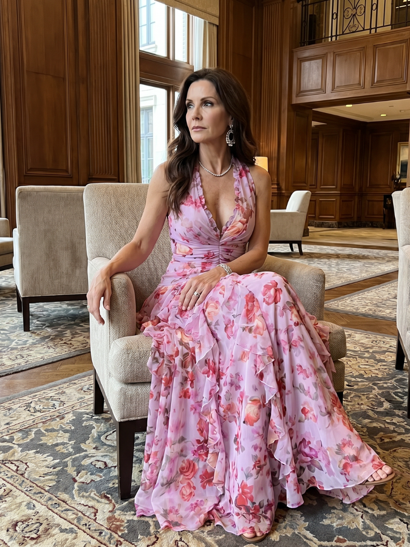 Eliza | Women's Floral Halter Neck Ruffle Tiered Maxi Dress