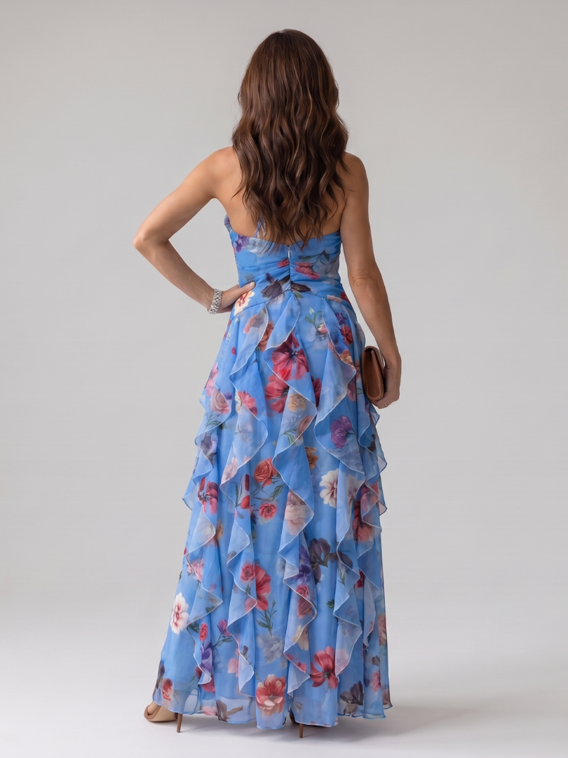 Eliza | Women's Floral Halter Neck Ruffle Tiered Maxi Dress