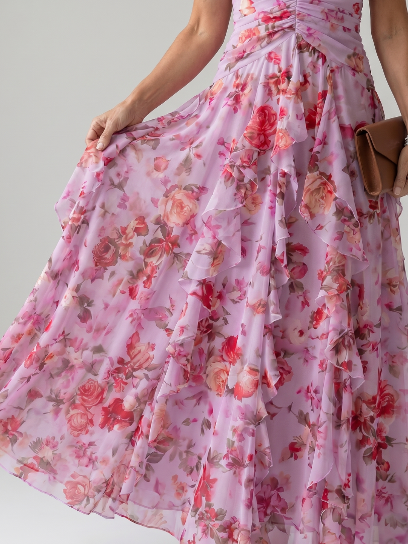 Eliza | Women's Floral Halter Neck Ruffle Tiered Maxi Dress