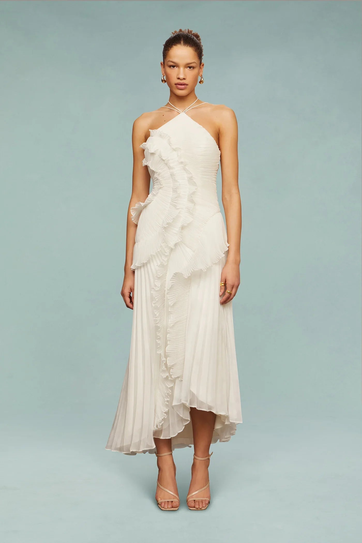 Ella | Women’s Ruffle Sleeveless Pleated Wedding Guest Dress
