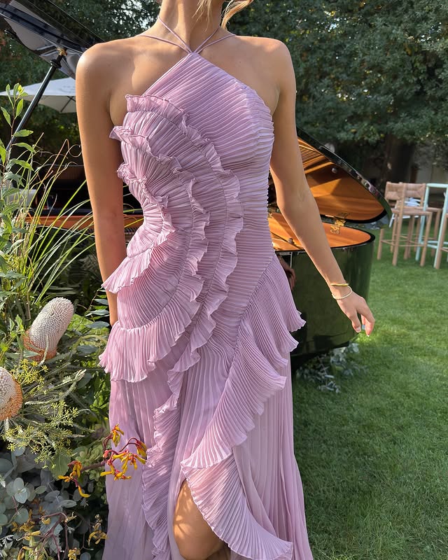 Ella | Women’s Ruffle Sleeveless Pleated Wedding Guest Dress