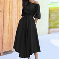 Elle | Women’s One Shoulder Waist Tie Flowy Midi Dress