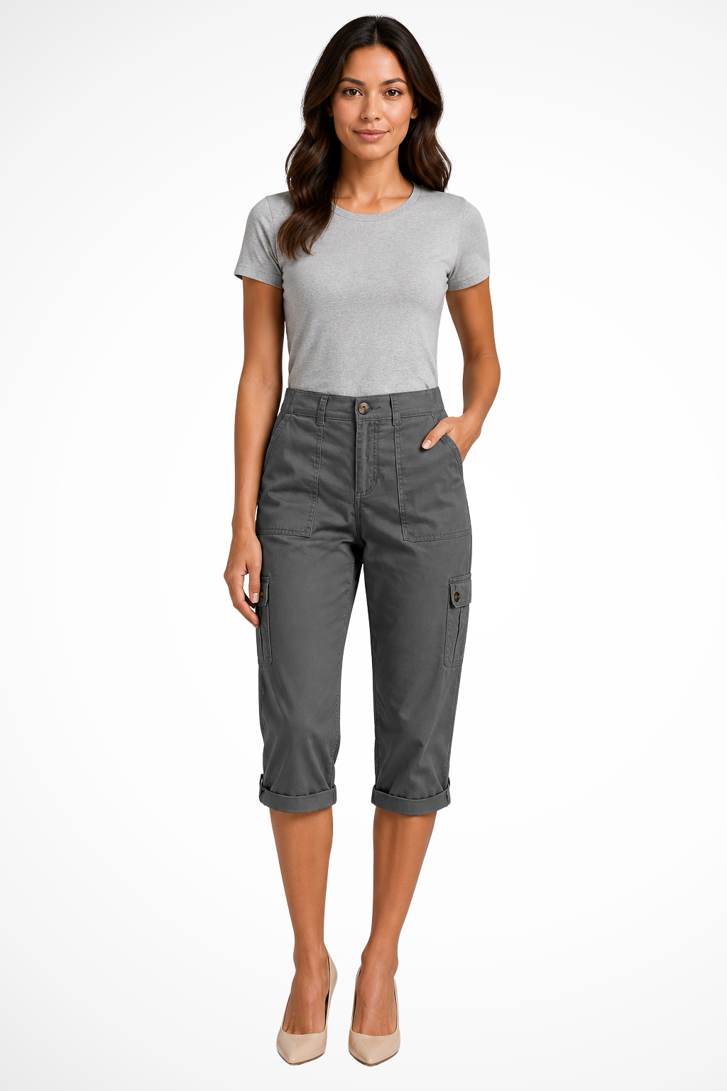 Ellery | Women's Rolled Cropped Button Pocket Cargo Pants