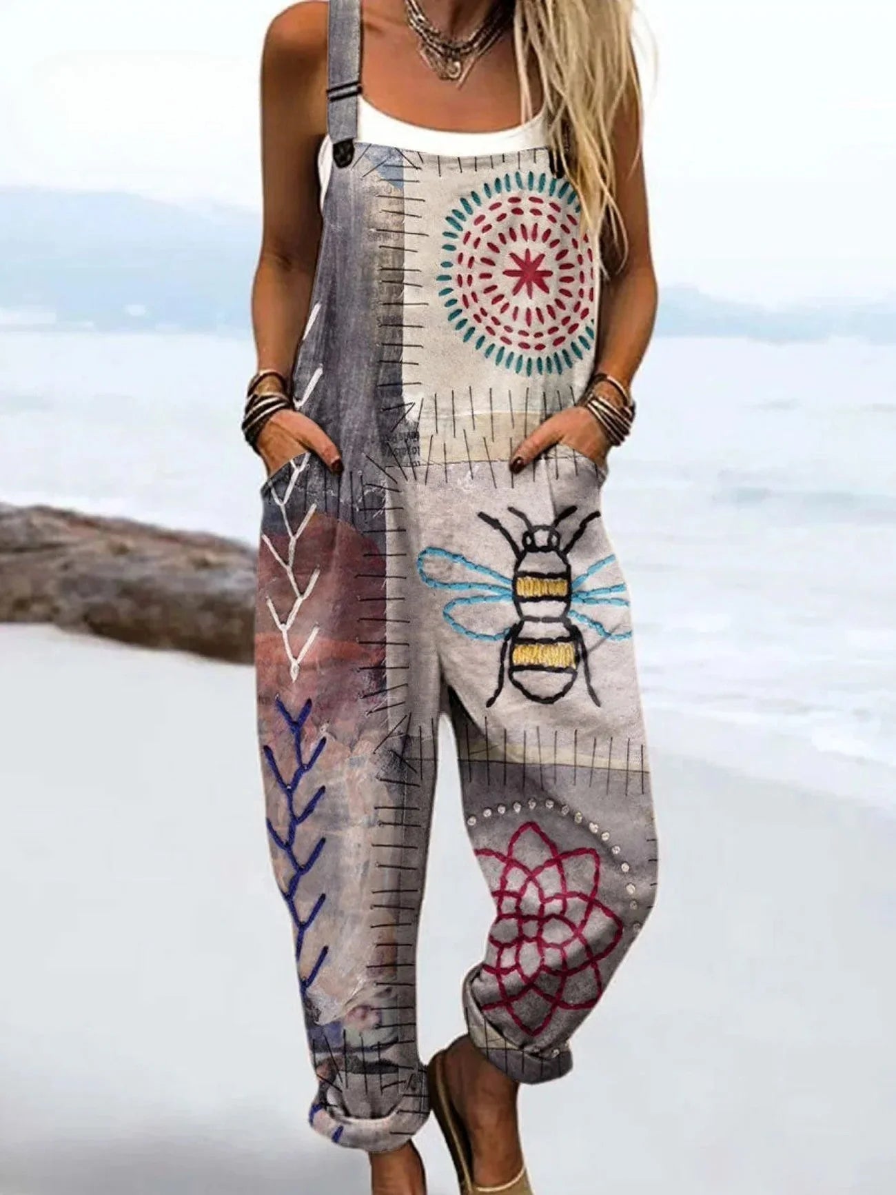 Elora | Women’s Strappy Printed Pockets Wide Leg Jumpsuit