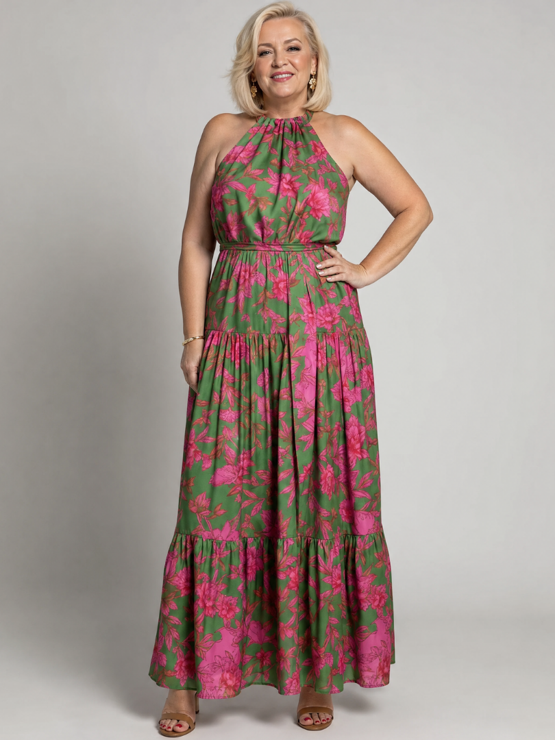 Elspeth | Women's Floral Halter Neck Sleevelesss Maxi Dress