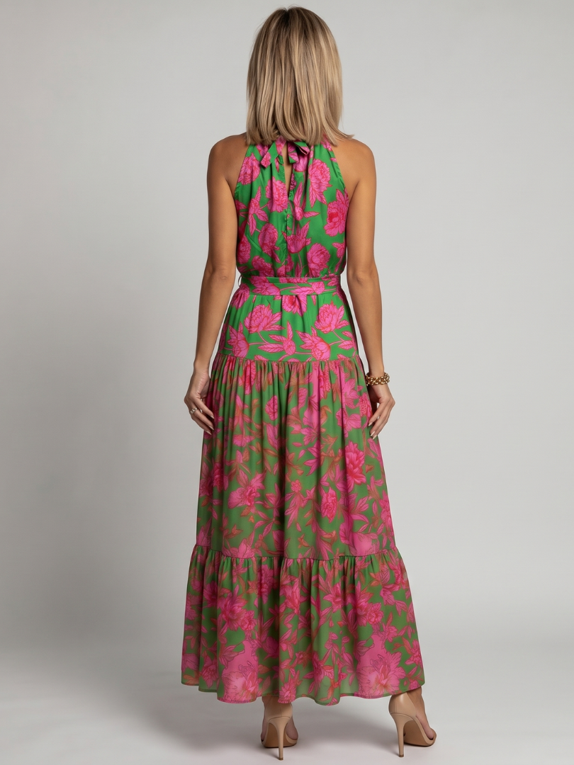 Elspeth | Women's Floral Halter Neck Sleevelesss Maxi Dress