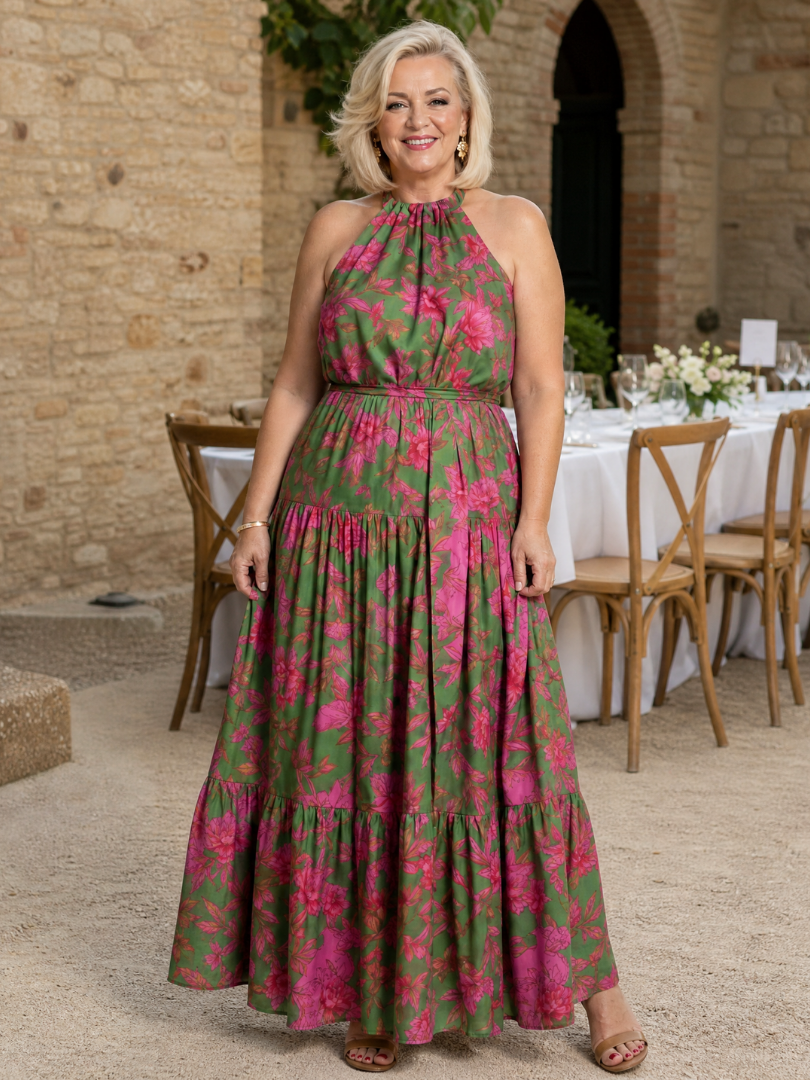 Elspeth | Women's Floral Halter Neck Sleevelesss Maxi Dress
