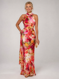 Elvira | Women's Floral Print Sleeveless Halter Neck Maxi Dress