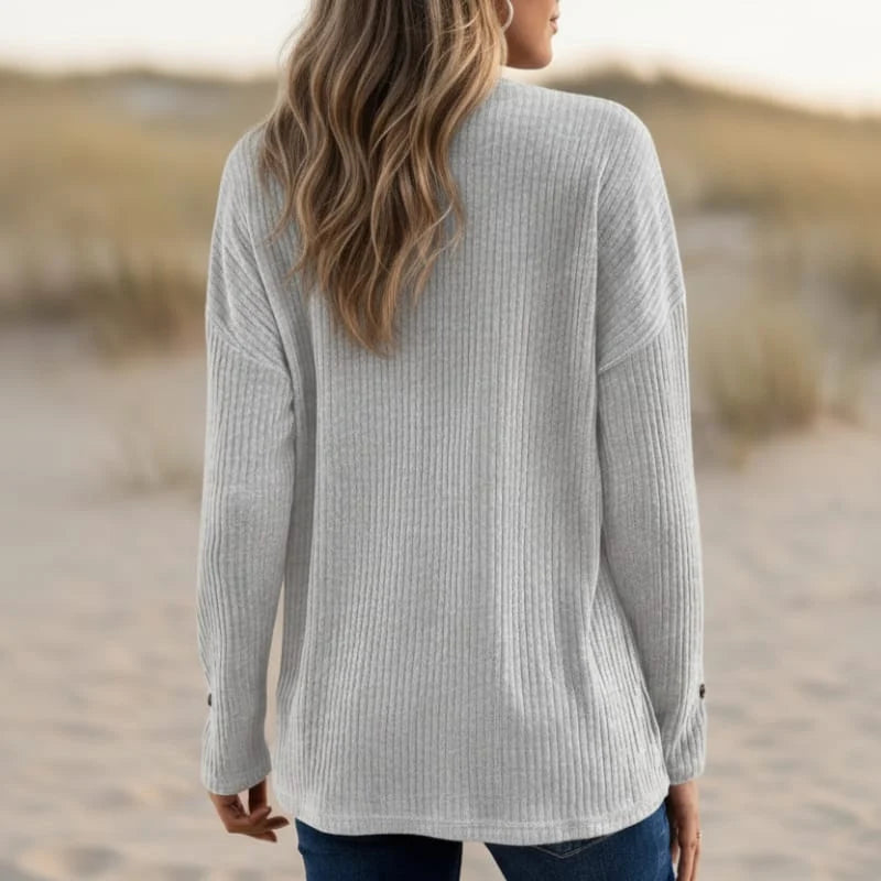 Women’s Ribbed Collared Button-Front Top