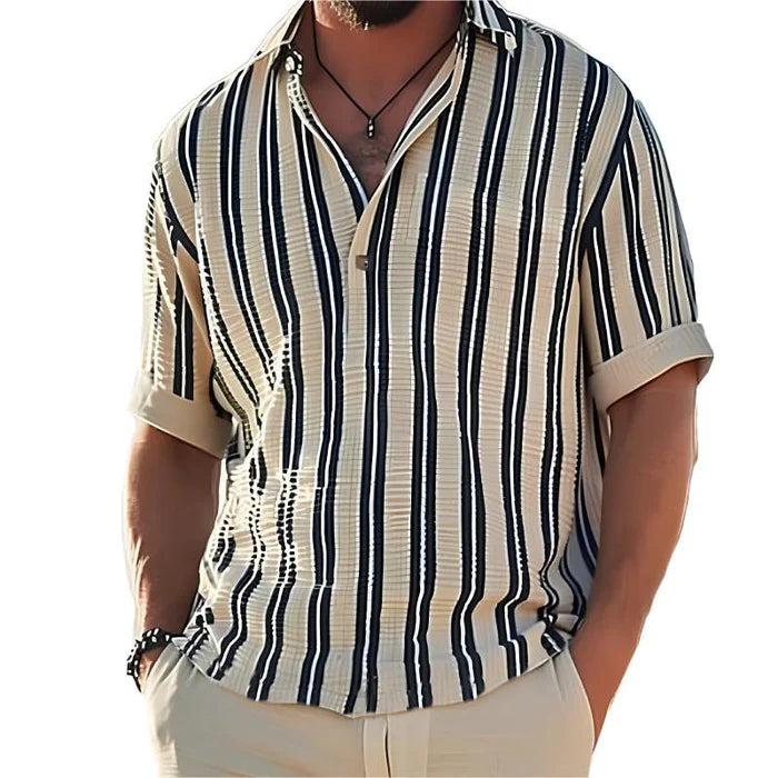 Emerson | Men's Vertical Stripe Short Sleeve Buttoned Shirt