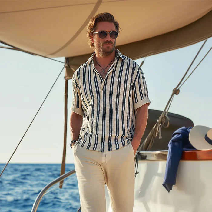 Emerson | Men's Vertical Stripe Short Sleeve Buttoned Shirt