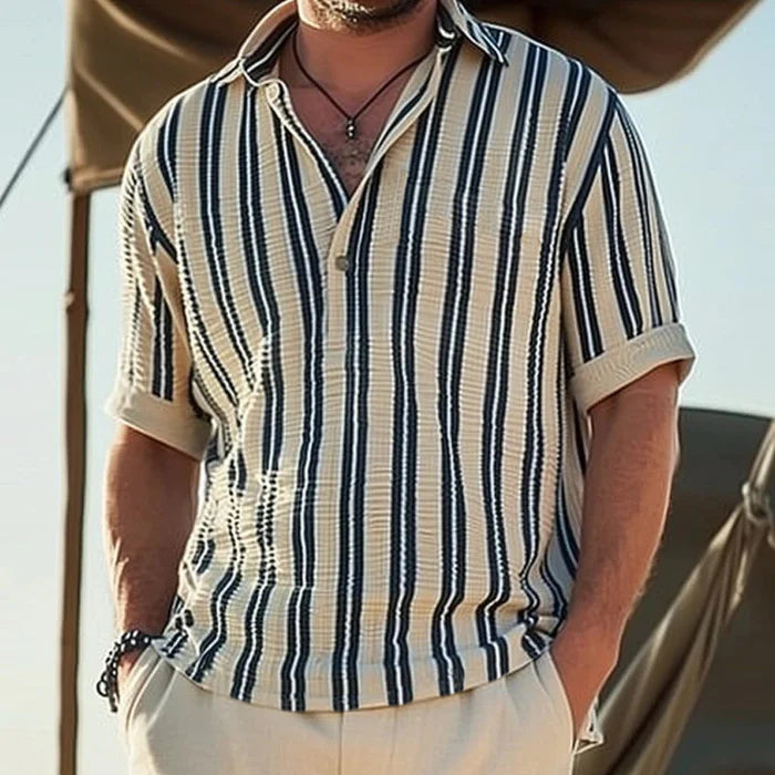 Emerson | Men's Vertical Stripe Short Sleeve Buttoned Shirt