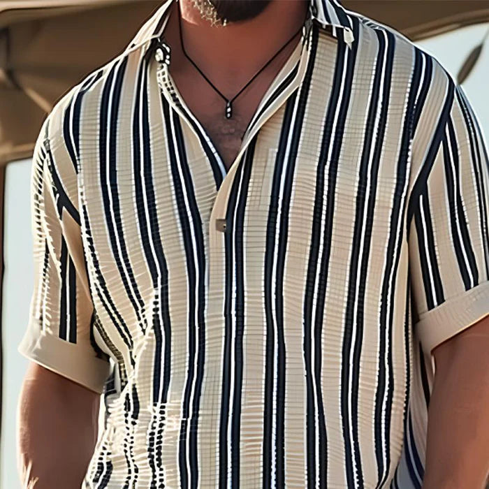 Emerson | Men's Vertical Stripe Short Sleeve Buttoned Shirt