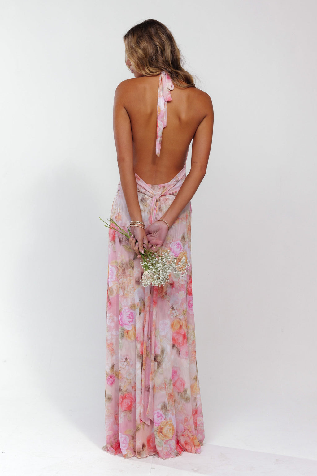 Emilia | Women's Halter V-Neck Backless Floral Maxi Dress