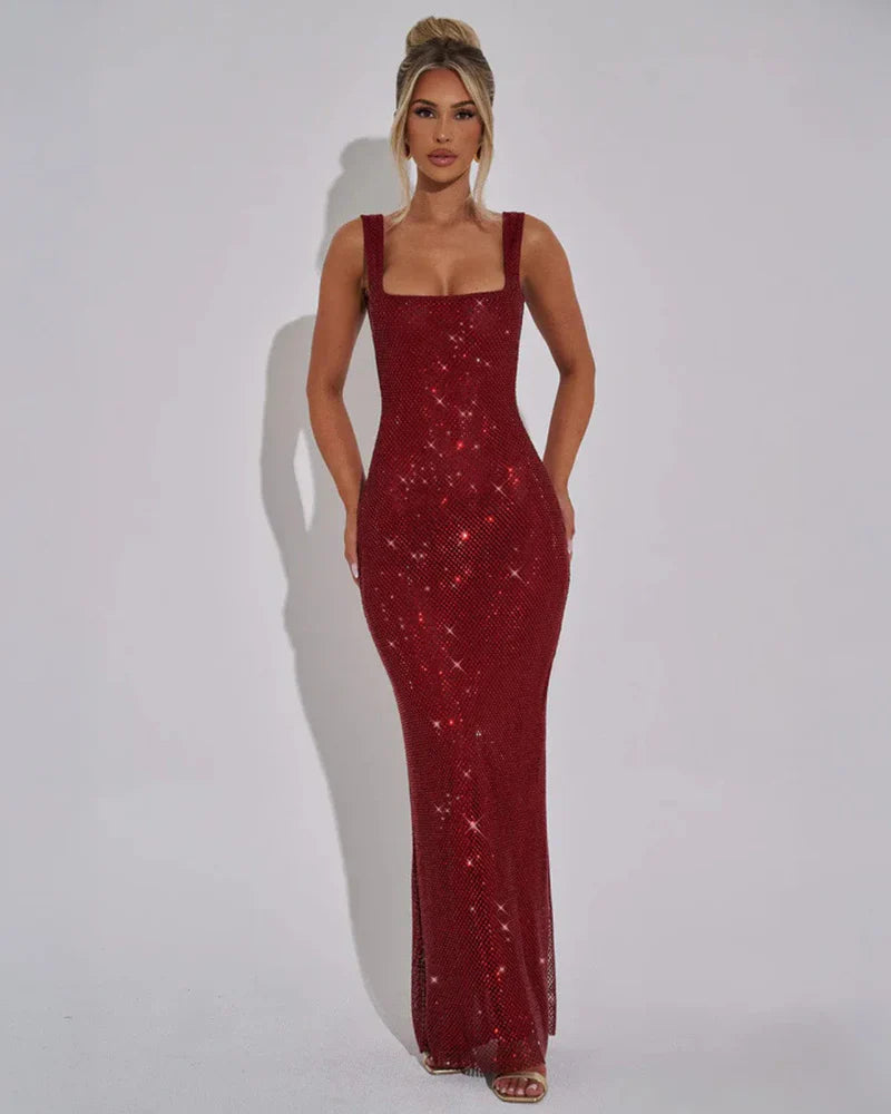 Emily | Women’s Square Neck Backless Glitter Grad Party Dress