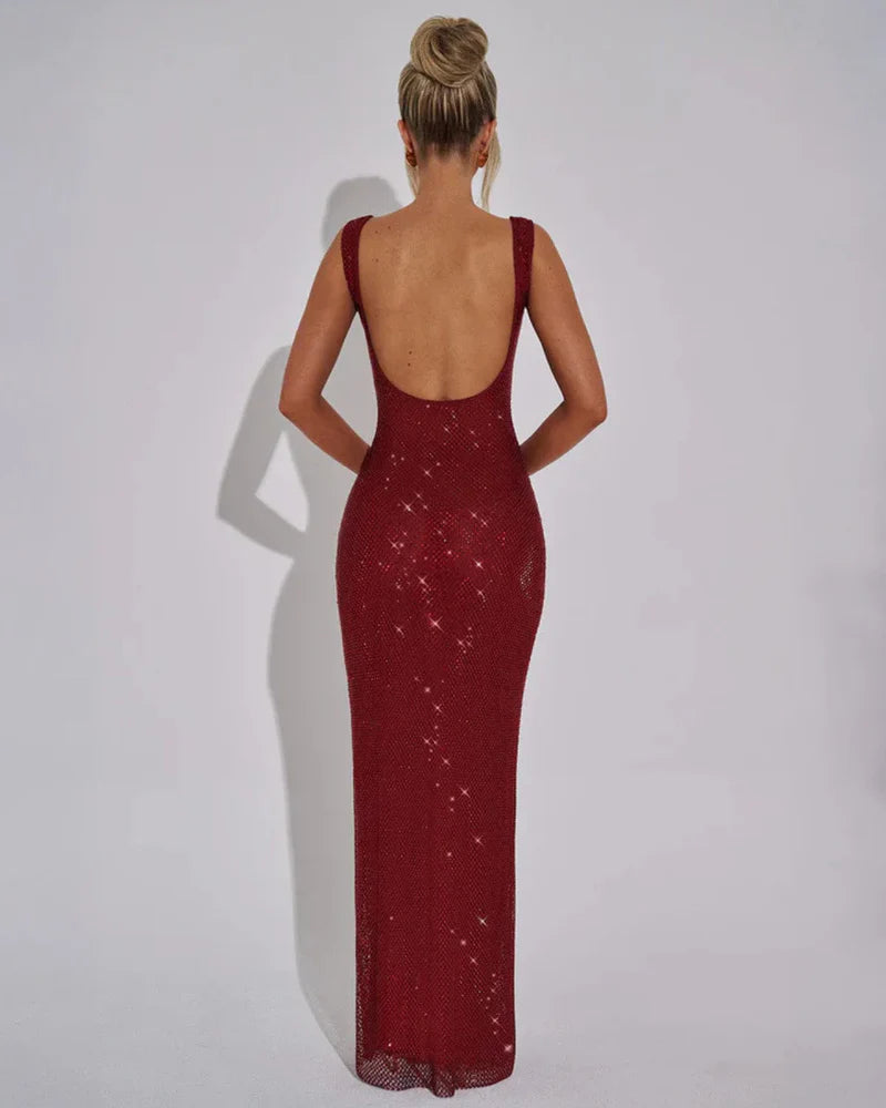 Emily | Women’s Square Neck Backless Glitter Grad Party Dress