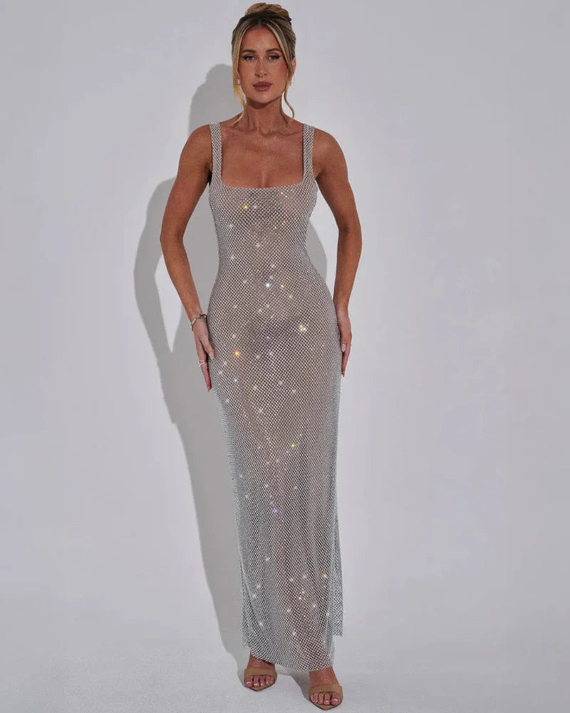 Emily | Women’s Square Neck Backless Glitter Grad Party Dress