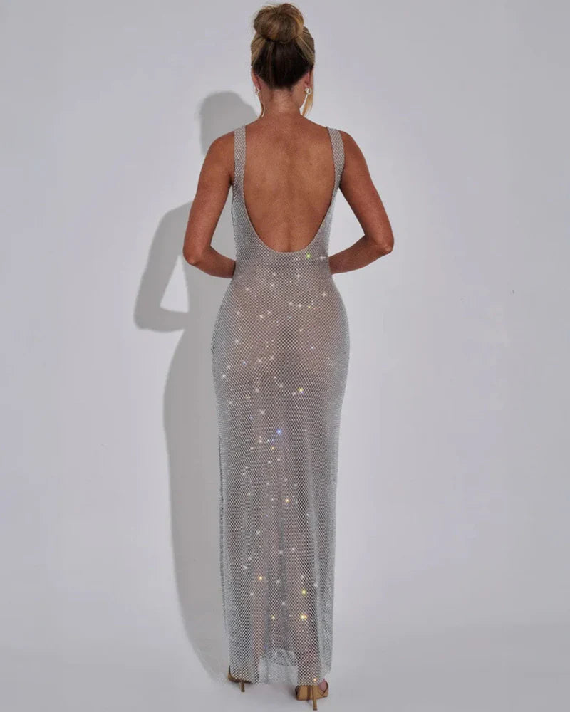 Emily | Women’s Square Neck Backless Glitter Grad Party Dress