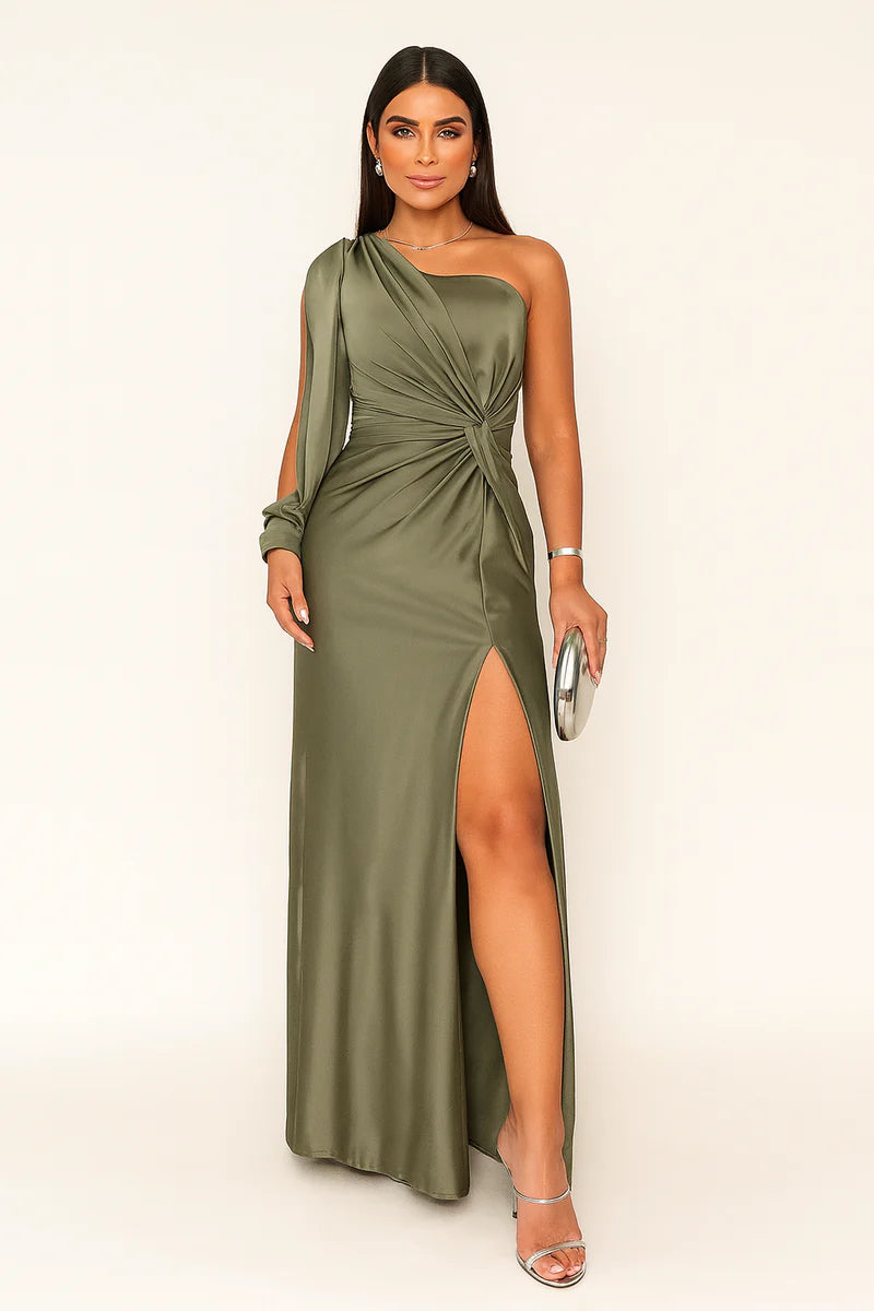 Emma | Women’s One Shoulder High Slit Wedding Guest Maxi Dress
