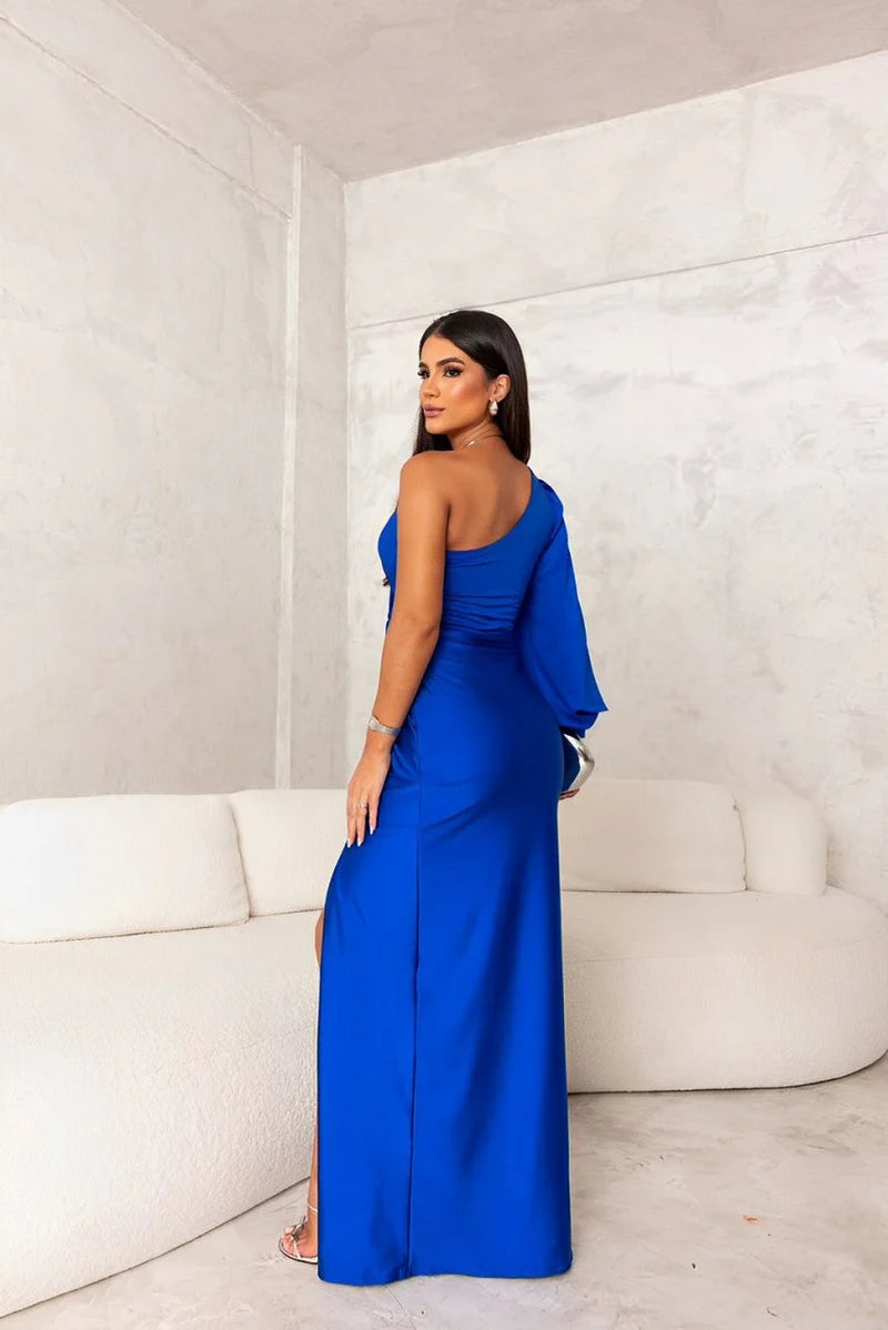 Emma | Women’s One Shoulder High Slit Wedding Guest Maxi Dress
