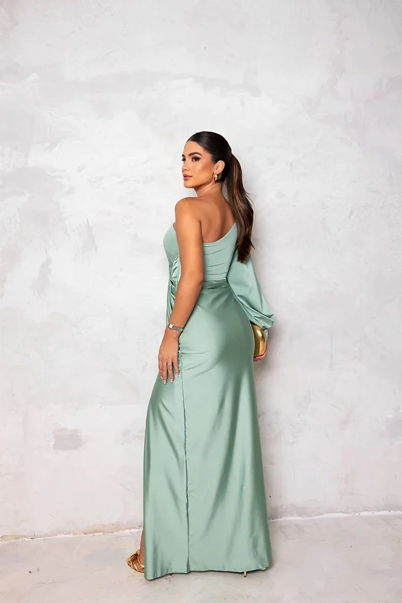 Emma | Women’s One Shoulder High Slit Wedding Guest Maxi Dress