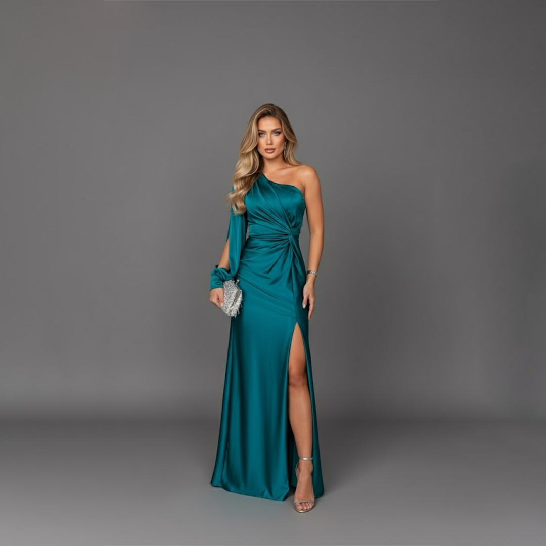 Emma | Women’s One Shoulder High Slit Wedding Guest Maxi Dress