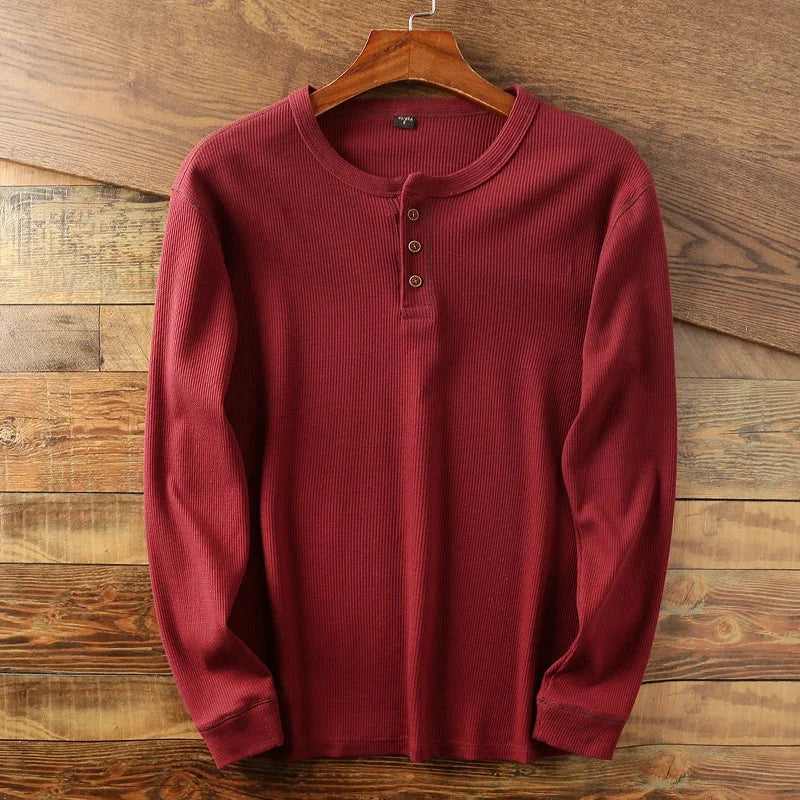 Enrique | Men’s Ribbed Button Front Long Sleeve Knit Shirt