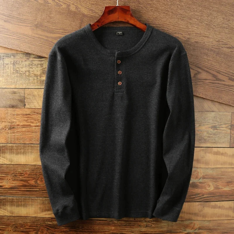 Enrique | Men’s Ribbed Button Front Long Sleeve Knit Shirt