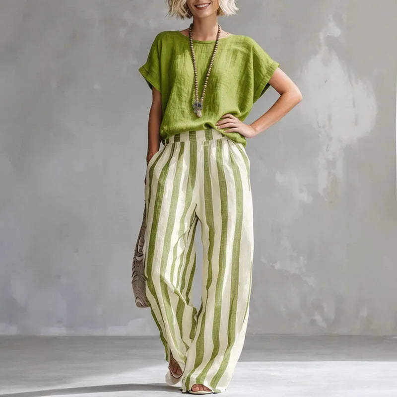 Erica | Women’s Stripe Print Wide Leg Two Piece Set