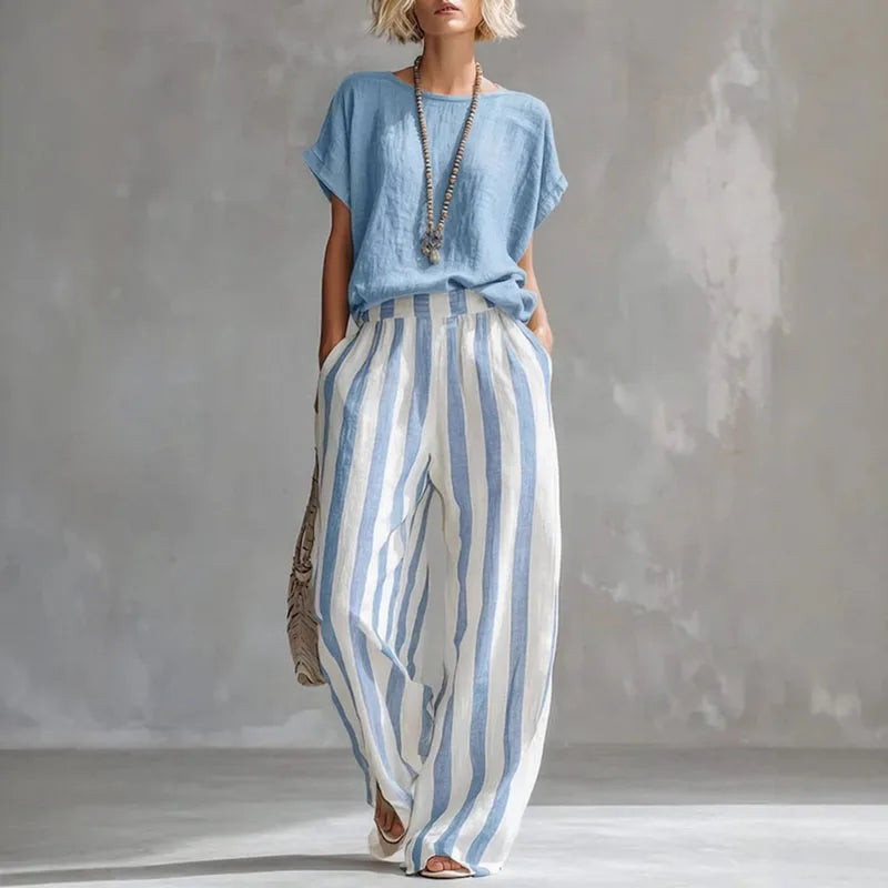 Erica | Women’s Stripe Print Wide Leg Two Piece Set